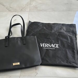 Versace Black Tote with Gold Logo Plaque